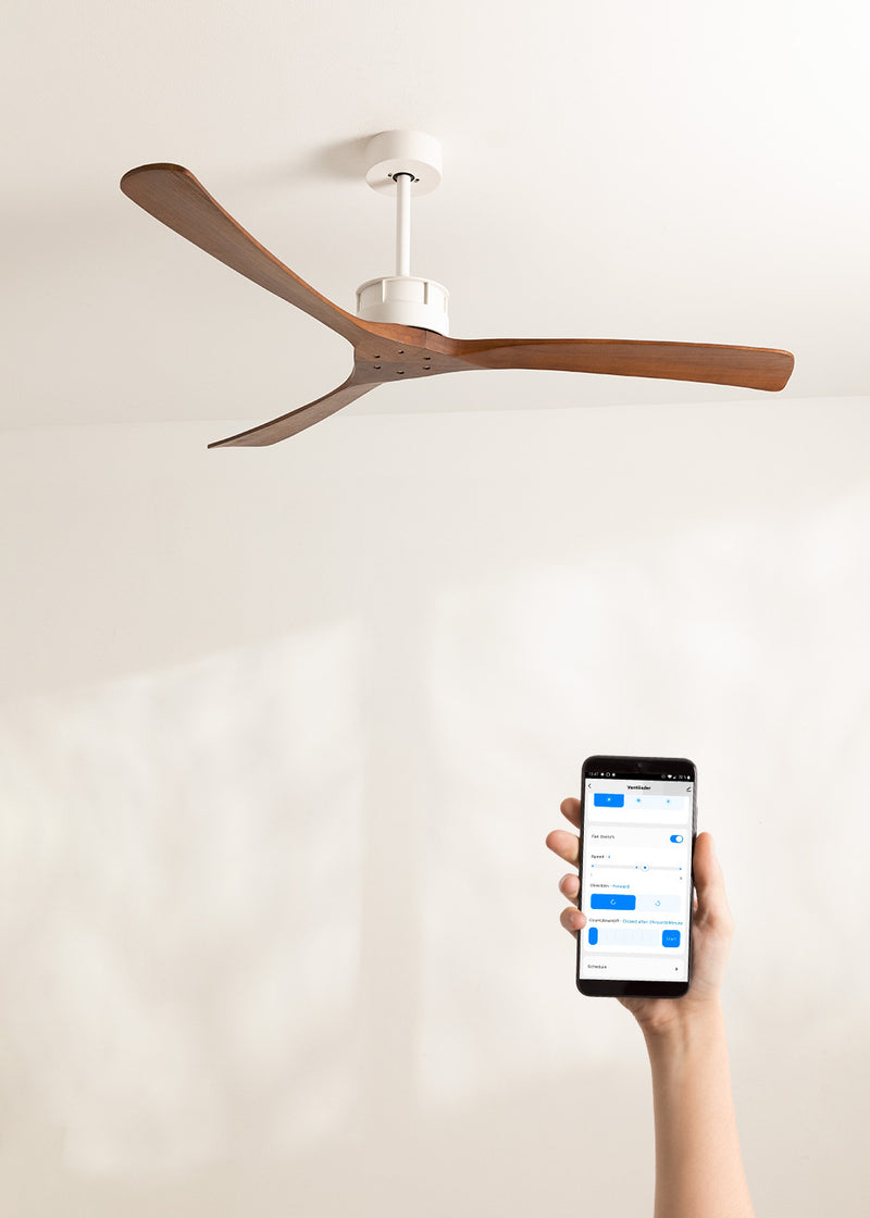 Wind Large DC - 40W Silent XL Wifi Ceiling Fan - White and Dark Wood
