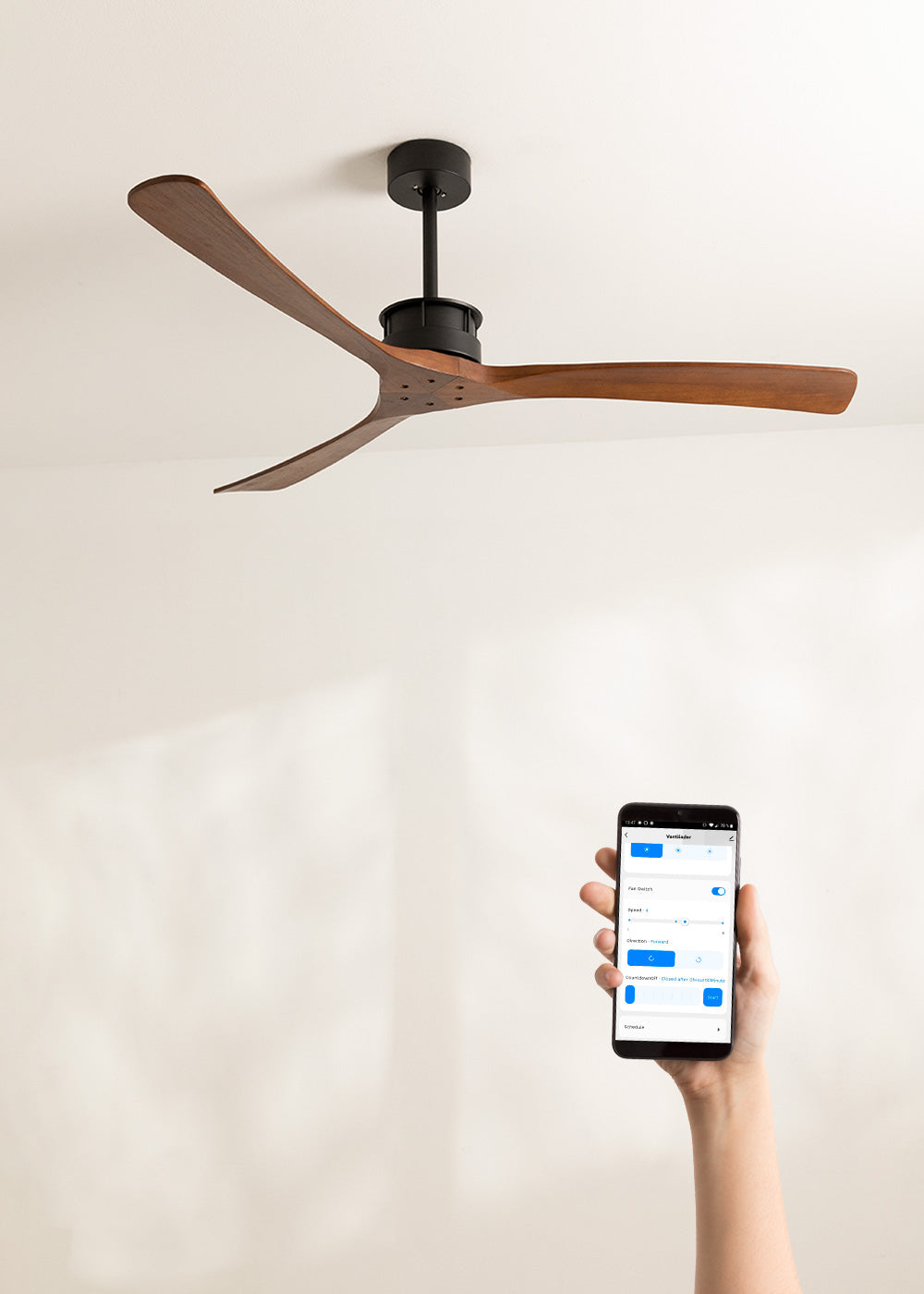 Wind Large DC - Ventilador De Techo 40W Silent XL Wifi - Negro y Madera Oscura