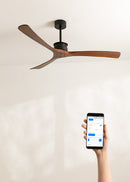 Wind Large DC - Ventilador de techo Wifi XL silencioso de 40 W - Negro y madera oscura