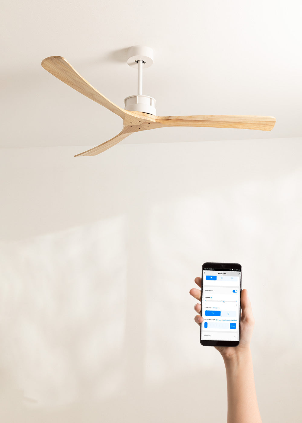 Wind Large DC - Silent XL Wi-Fi 40W Ceiling Fan - White & Natural Wood