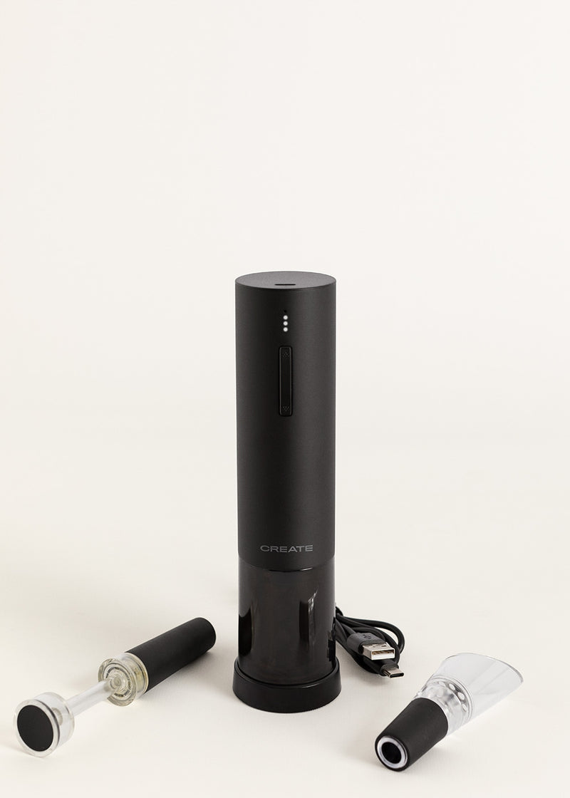 Abridor de Vino Acero - Sacacorchos Eléctrico Con Accesorios - Negro