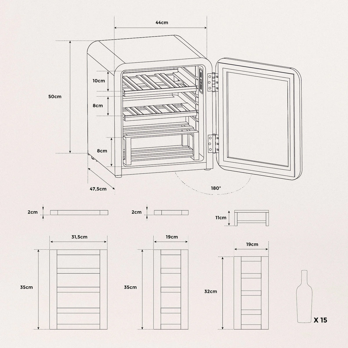 Winecooler Retro M - Electric Wine Cellar for 12 Bottles - Off-White