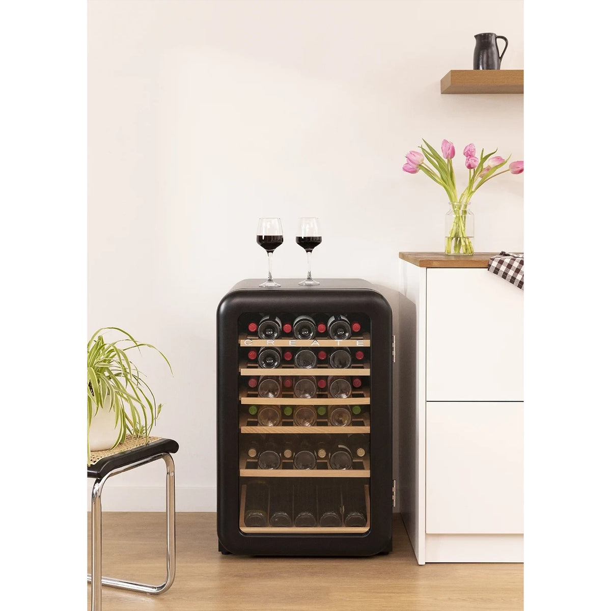 Winecooler Retro XL - Refroidisseur À Vin Électrique De Style Rétro Pour 45 Bouteilles - Noir