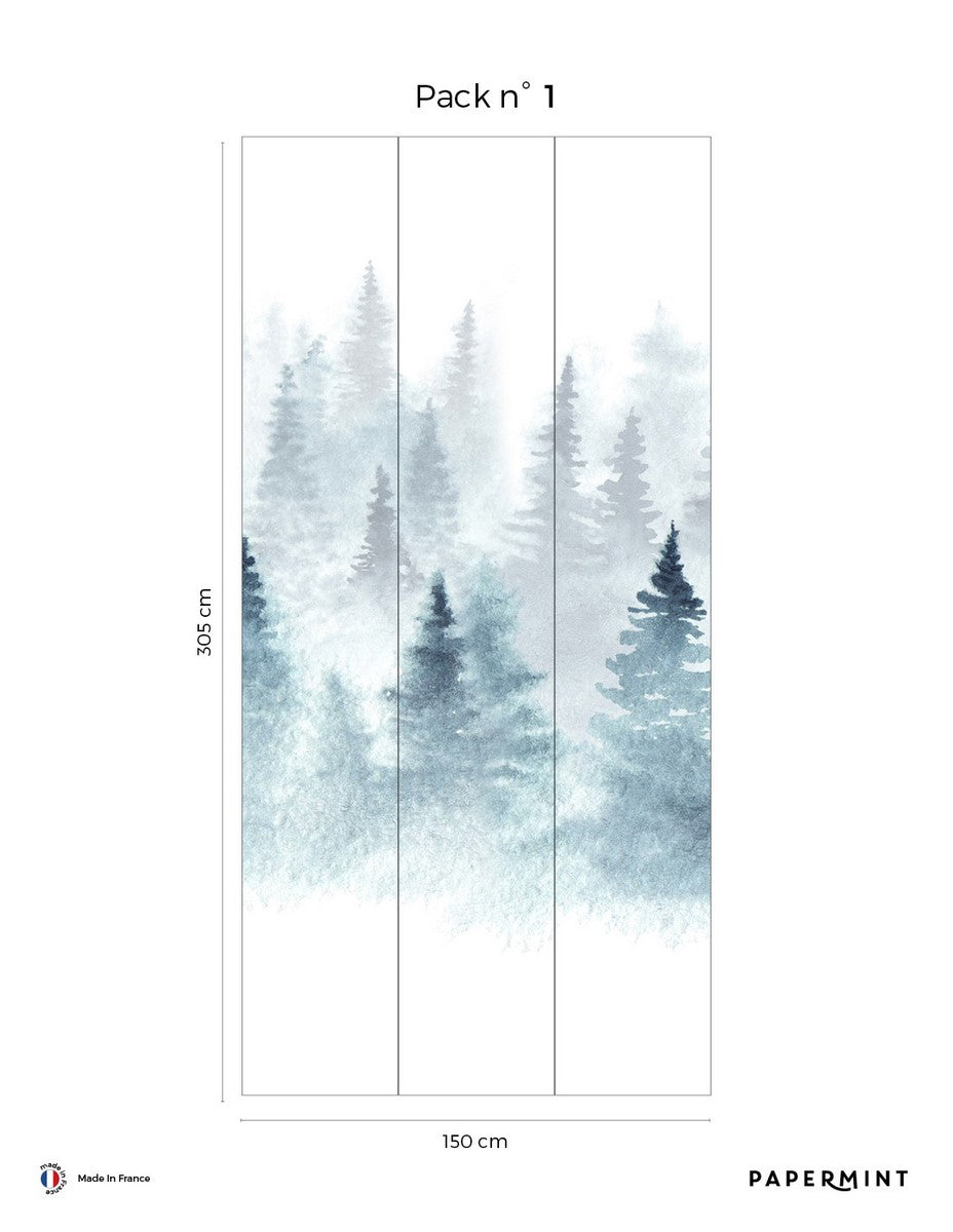 Winter Forest Mural - Snow Blue