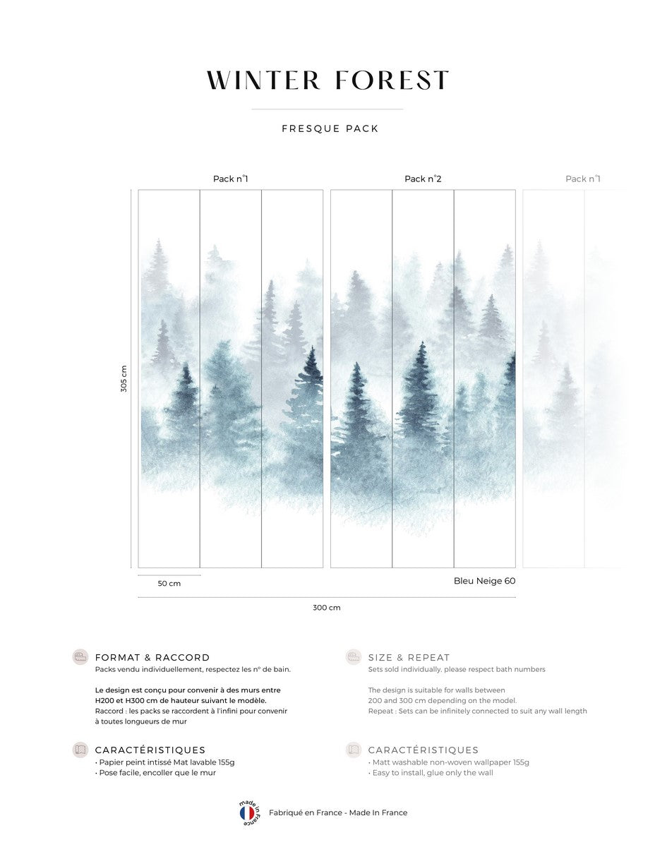 Winter Forest Mural - Snow Blue