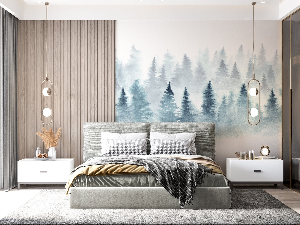 Winter Forest Mural - Snow Blue