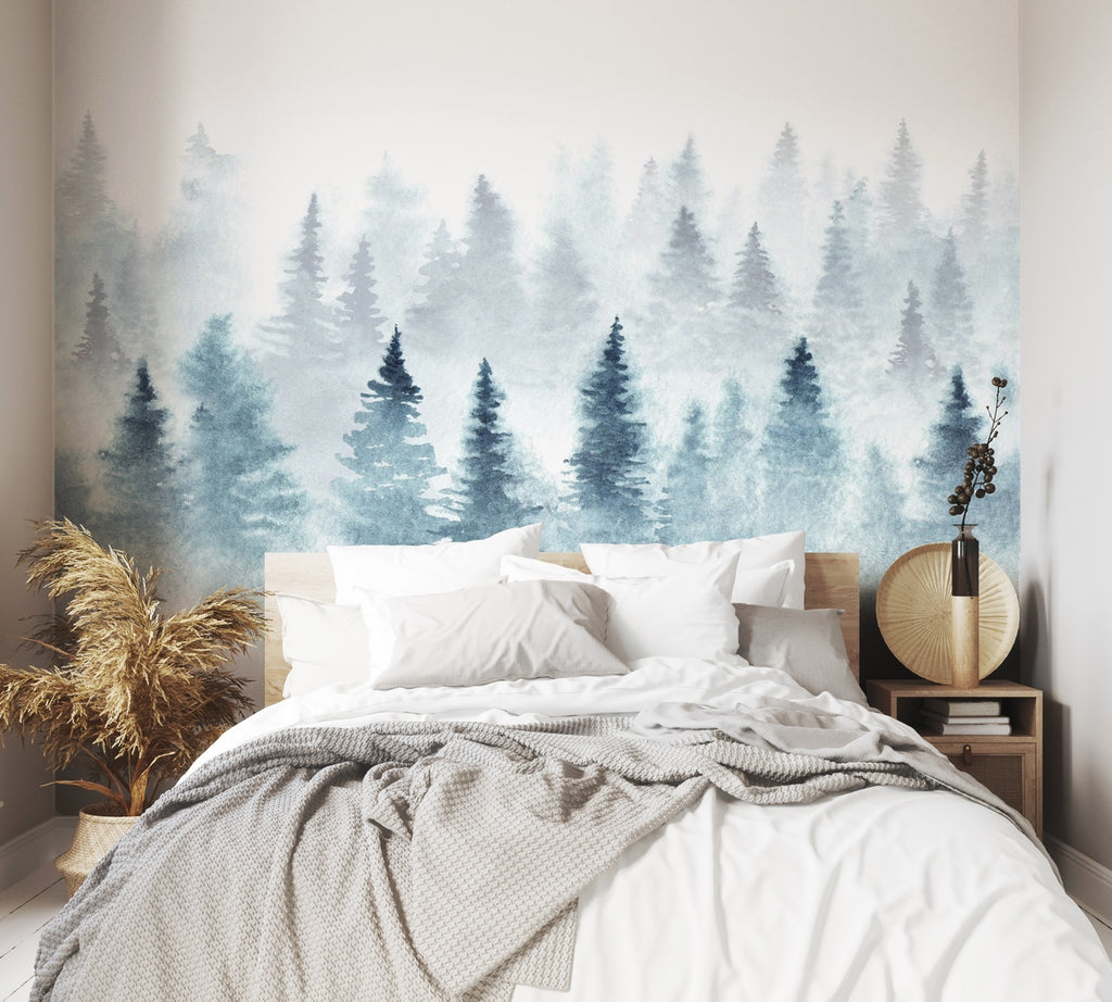 Winter Forest Mural - Snow Blue