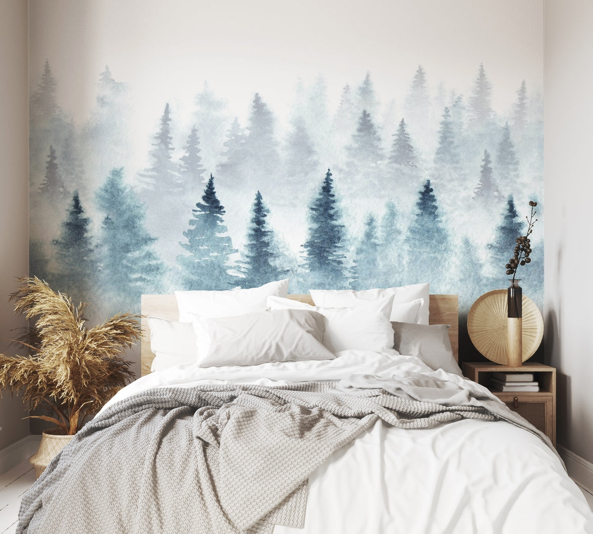 Winter Forest Mural - Snow Blue