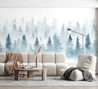 Winter Forest Mural - Snow Blue