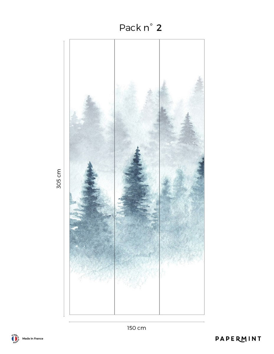 Winter Forest Mural - Snow Blue