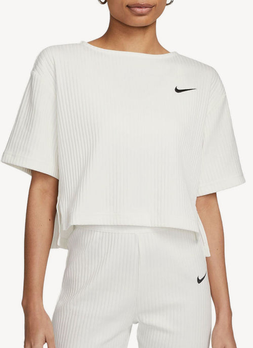 Nike - Tee-Shirt Sportswear Ribbed Jersey Short-Sleeve Top - Sail,Black - Femme