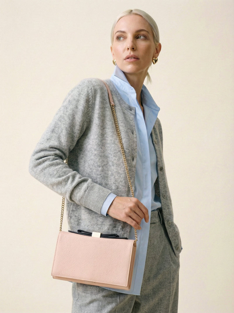 Sac See By Chloé Wallet On Chain Cuir Grainé Rose Pastel
