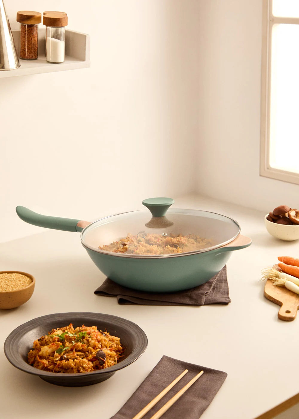 Wok Studio - Wok En Aluminium Moulé Avec Revêtement Céramique - Moka
