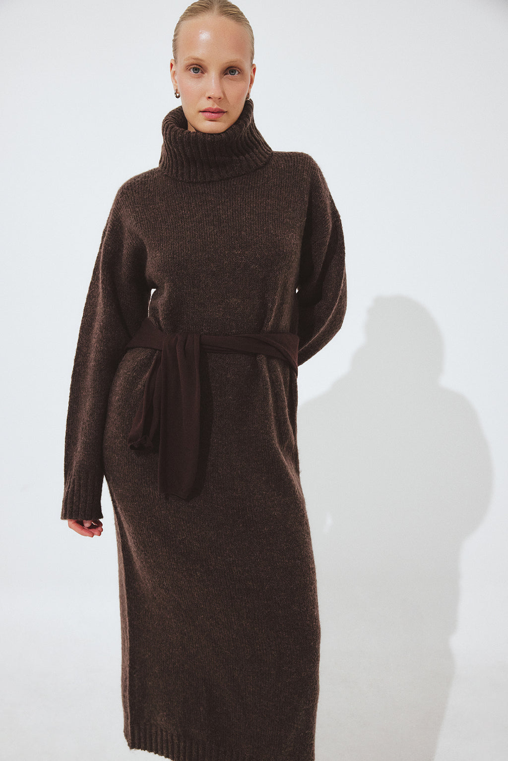 Vestido Wool Blend Knitted Midi - Marrón