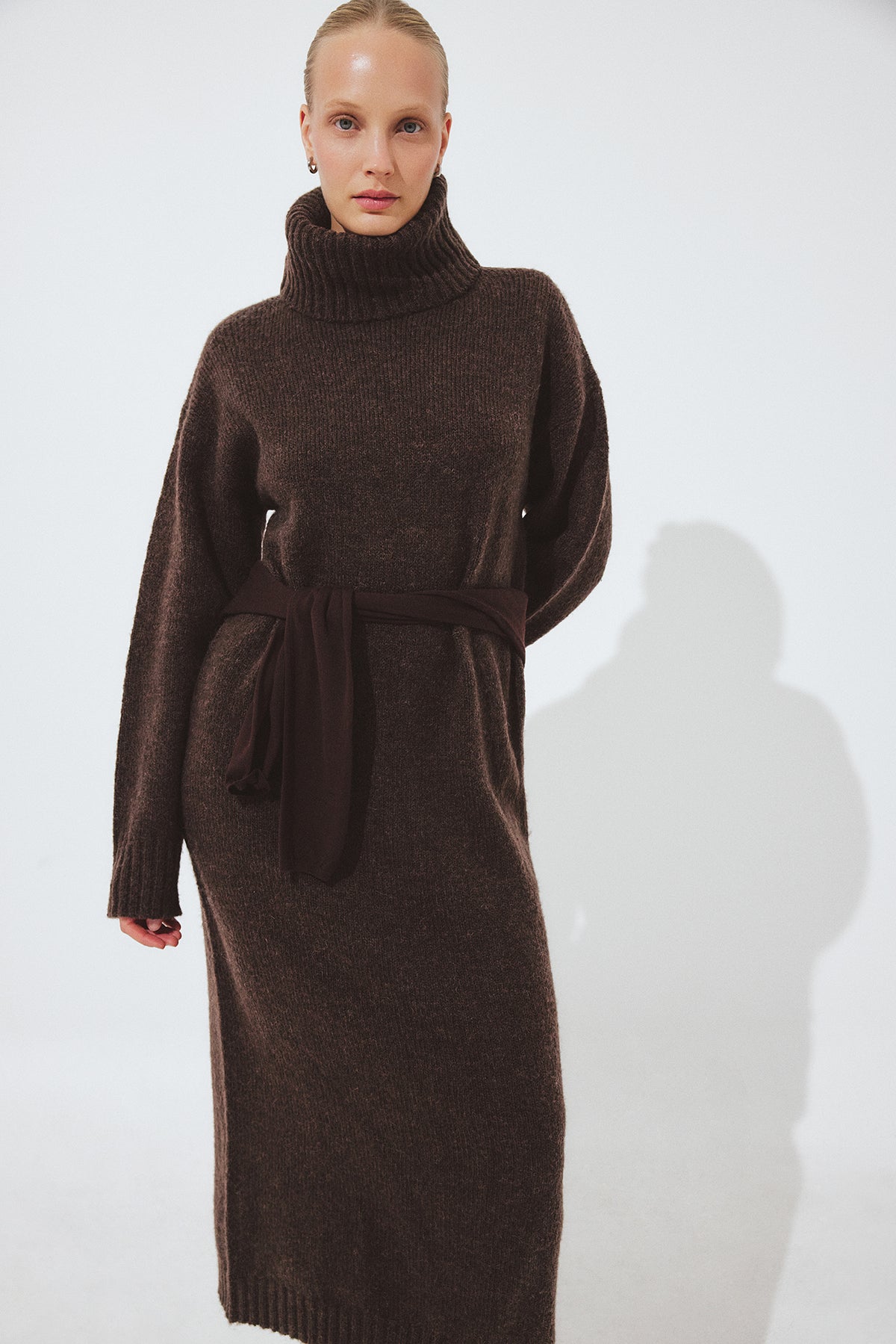Vestido Wool Blend Knitted Midi - Marrón