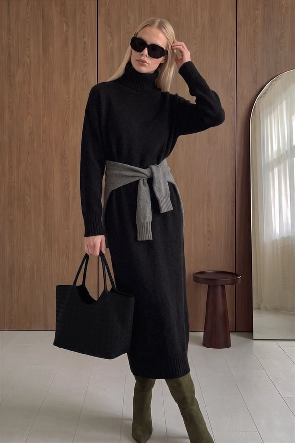 Robe Wool Blend Knitted Midi - Noir