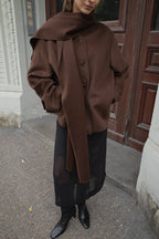 Cappotto Wool Blend Scarf Detail Short - Marrone