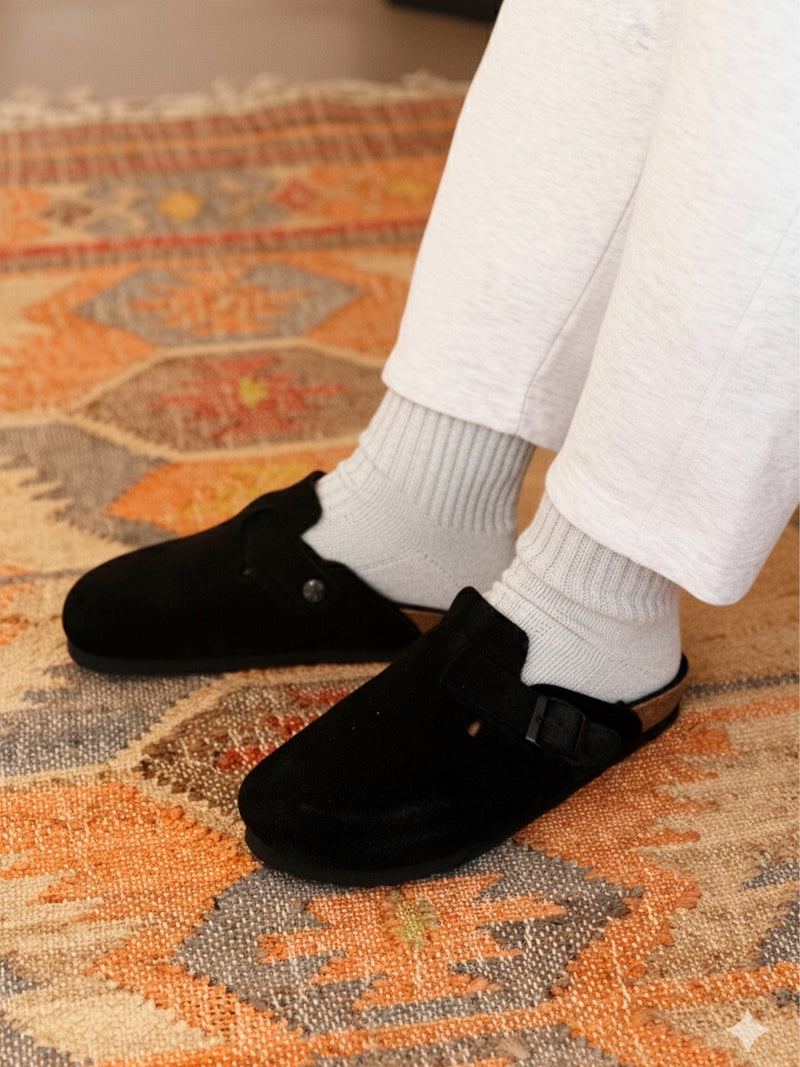 Zuecos negros de lana aterciopelada Riva