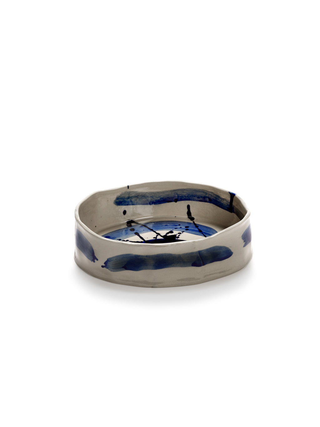 Sophia - Plat De Service Creux Ovale - Grès - Beige Bleu