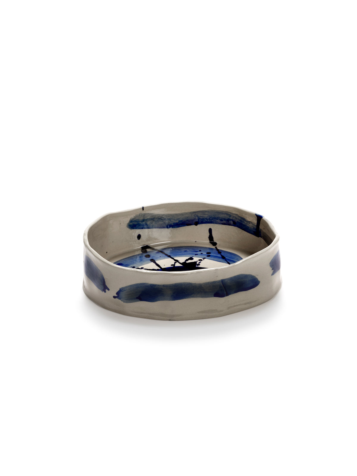 Sophia - Plat De Service Creux Ovale - Grès - Beige Bleu