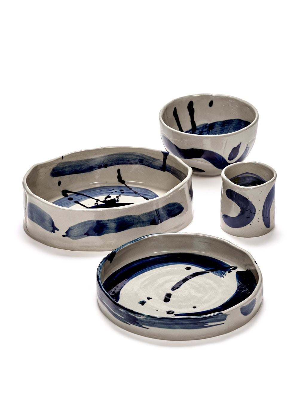 Sophia - Plat De Service Creux Ovale - Grès - Beige Bleu
