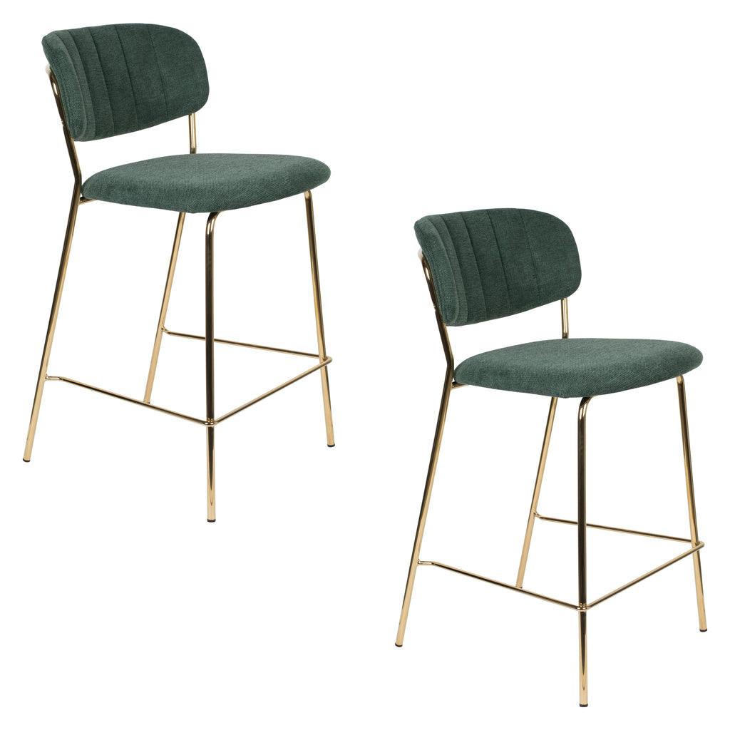 Jolien - Tabouret De Bar & De Comptoir - Tissu - Doré/Vert Foncé