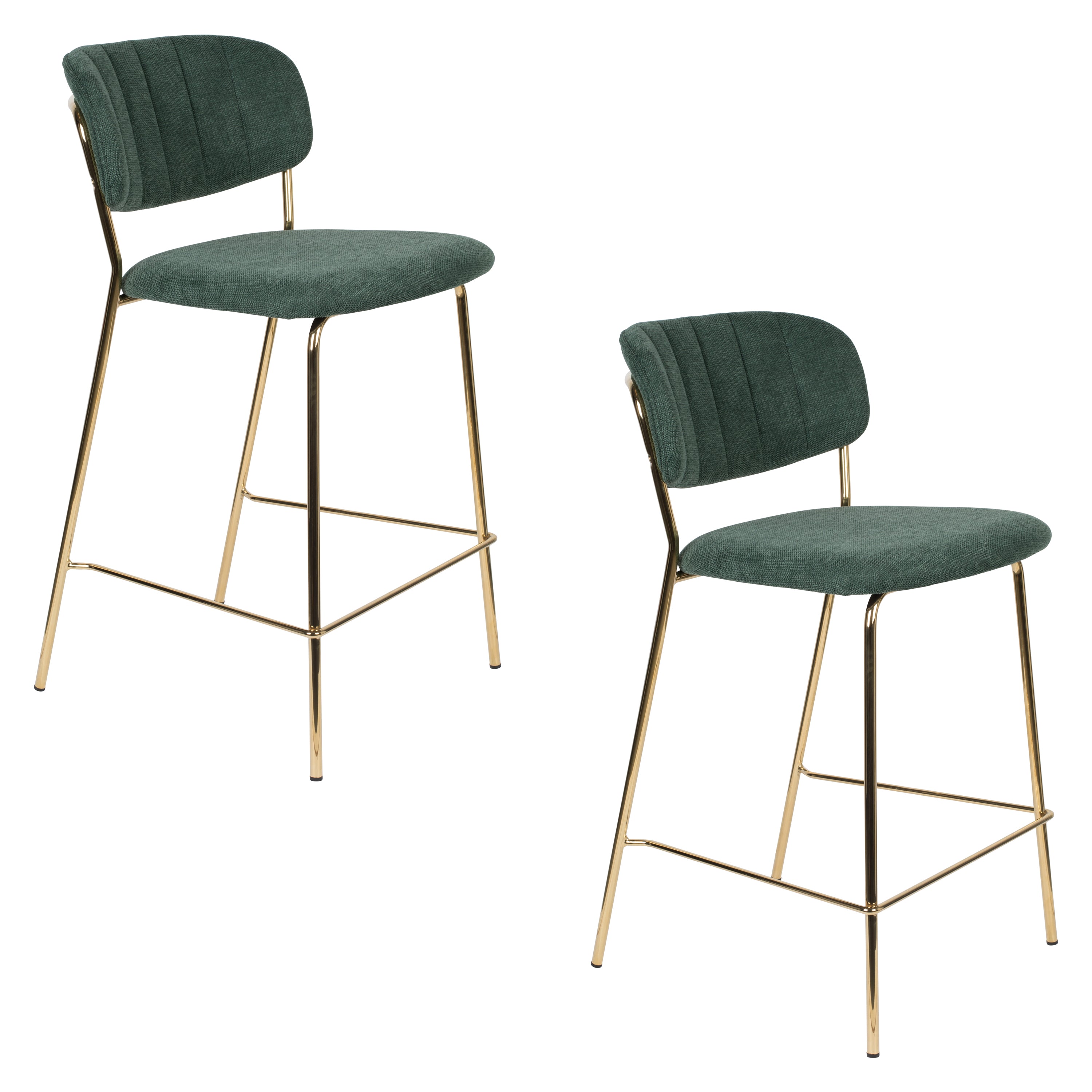 Jolien - Tabouret De Bar & De Comptoir - Tissu - Doré/Vert Foncé