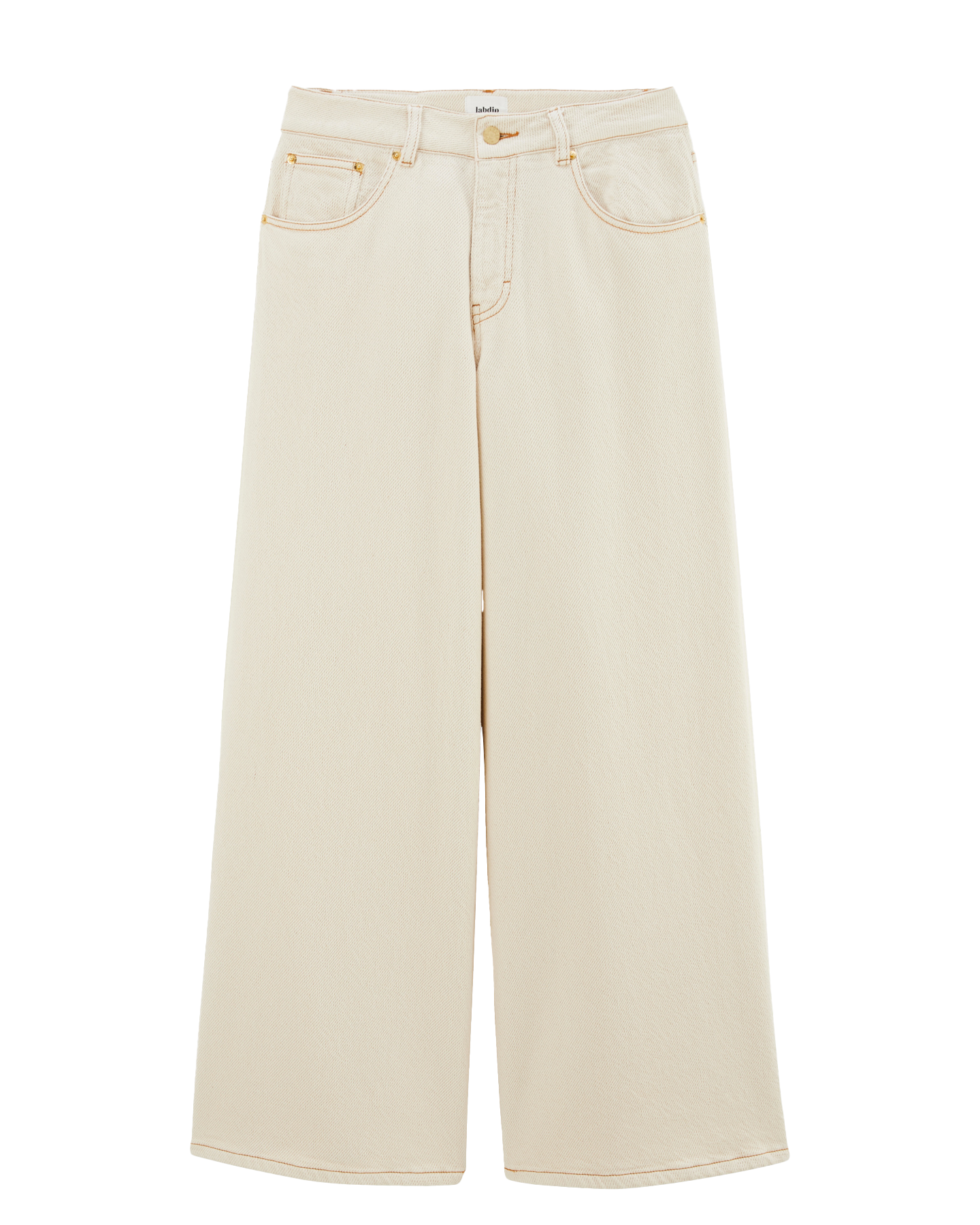 Jean pour femme en denim écru 100 % coton, coupe large et droite offrant un confort optimal et une adaptation parfaite à toutes les morphologies.