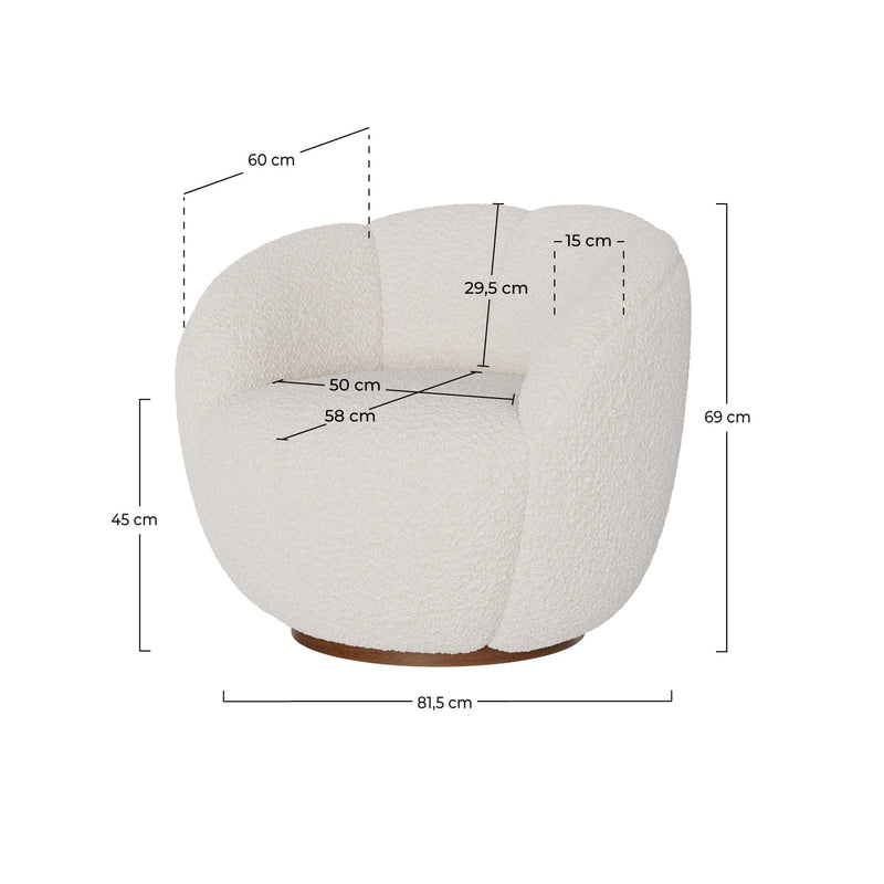 Fauteuil pivotant Ysé en tissu bouclé blanc
