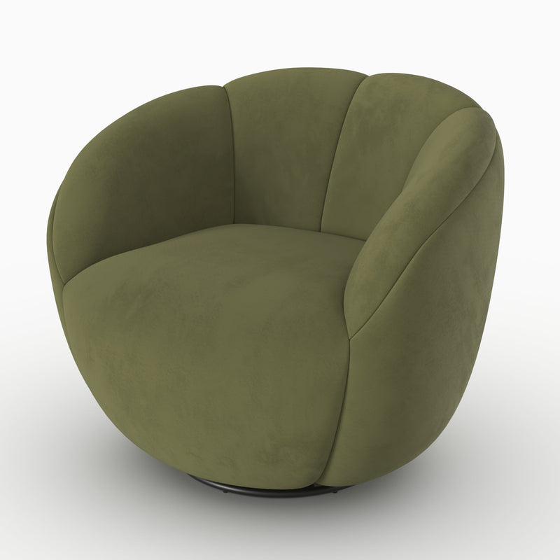 Fauteuil pivotant Ysé en velours vert olive foncé