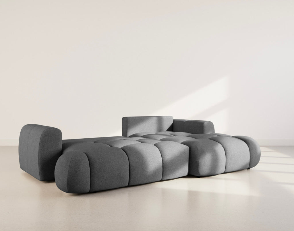 Yulin - Canapé D'Angle Convertible Avec Coffre - 4 Places - Tissu Bouclette - Gris Foncé