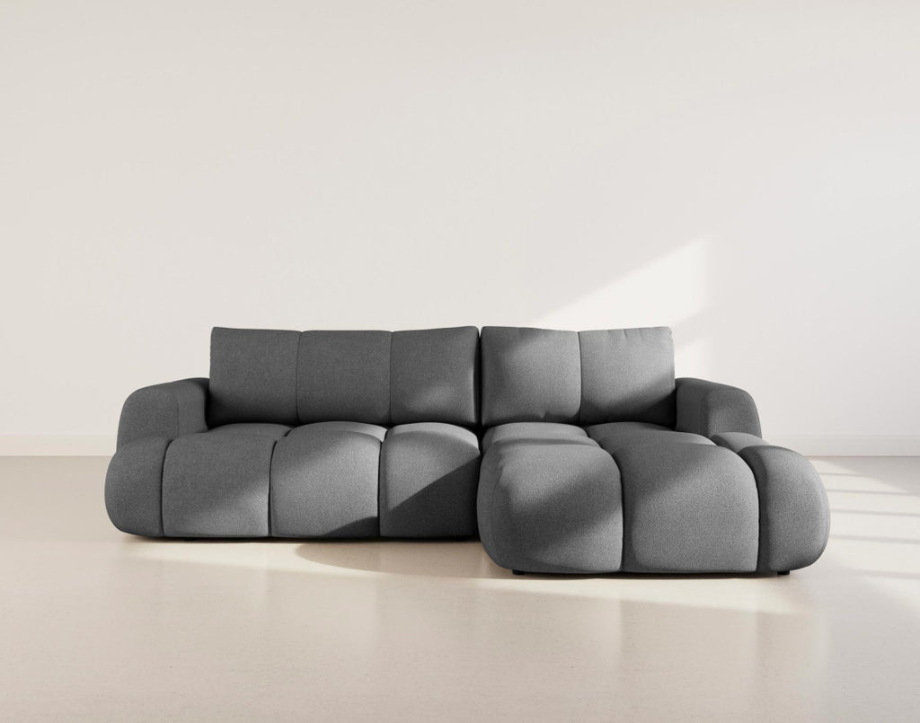 Yulin - Canapé D'Angle Convertible Avec Coffre - 4 Places - Tissu Bouclette - Gris Foncé