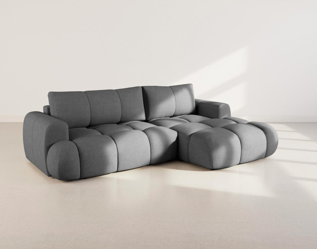 Yulin - Canapé D'Angle Convertible Avec Coffre - 4 Places - Tissu Bouclette - Gris Foncé