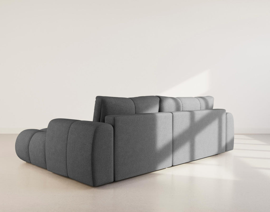 Yulin - Canapé D'Angle Convertible Avec Coffre - 4 Places - Tissu Bouclette - Gris Foncé