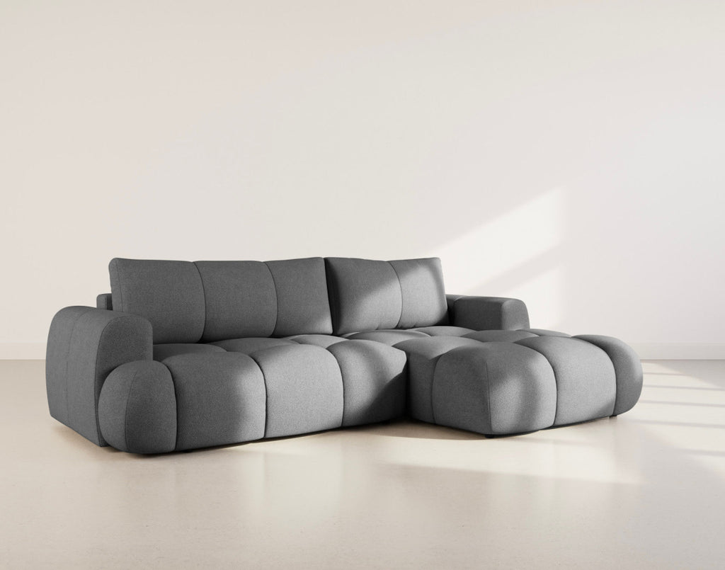 Yulin - Canapé D'Angle Convertible Avec Coffre - 4 Places - Tissu Bouclette - Gris Foncé