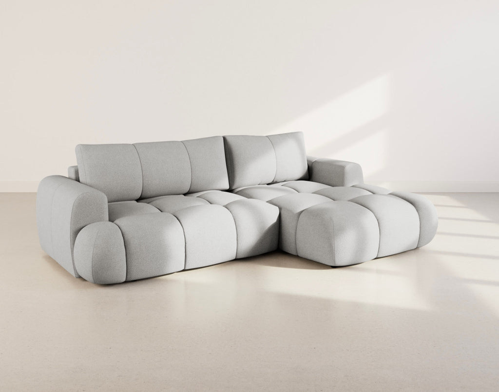 Yulin - 4-Seater Corner Sofa Bed with Storage - Bouclé Fabric - Light Grey
