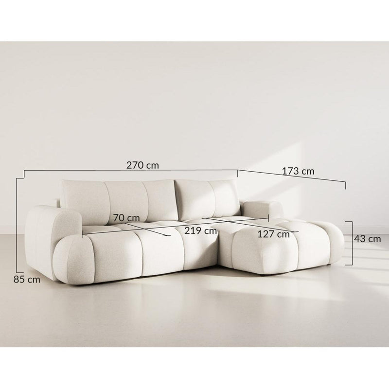 Yulin - Canapé D'Angle Convertible Avec Coffre - 4 Places - Tissu Bouclette - Gris Clair