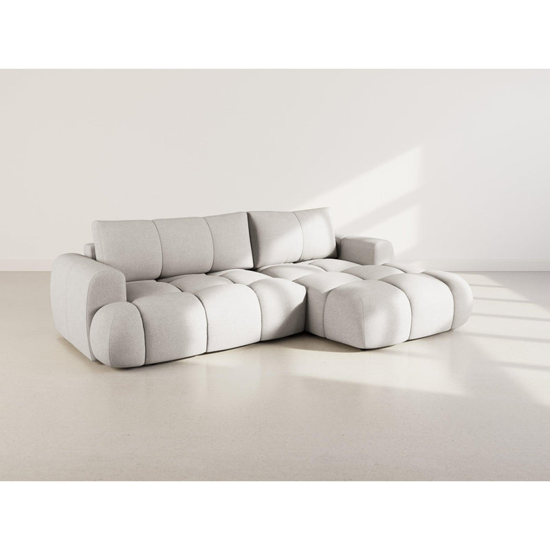 Yulin - Canapé D'Angle Convertible Avec Coffre - 4 Places - Tissu Bouclette - Gris Clair