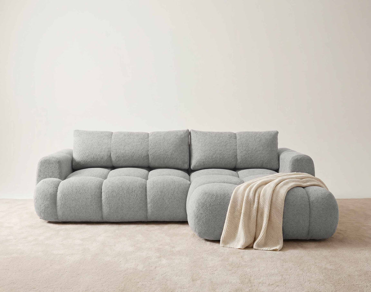 Yulin - 4-Seater Corner Sofa Bed with Storage - Bouclé Fabric - Light Grey