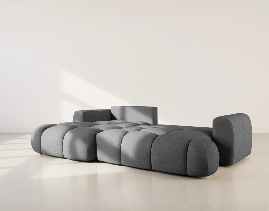 Yulin - Canapé D'Angle Convertible Avec Coffre - 4 Places - Tissu Bouclette - Gris Foncé
