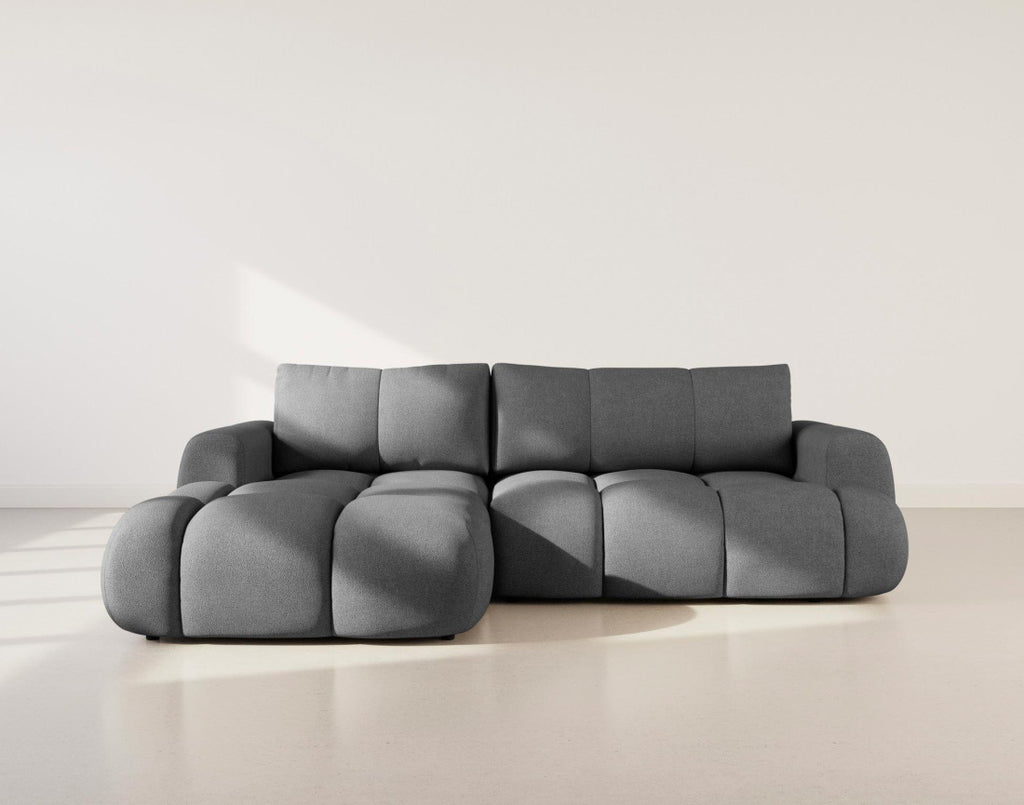 Yulin - Canapé D'Angle Convertible Avec Coffre - 4 Places - Tissu Bouclette - Gris Foncé
