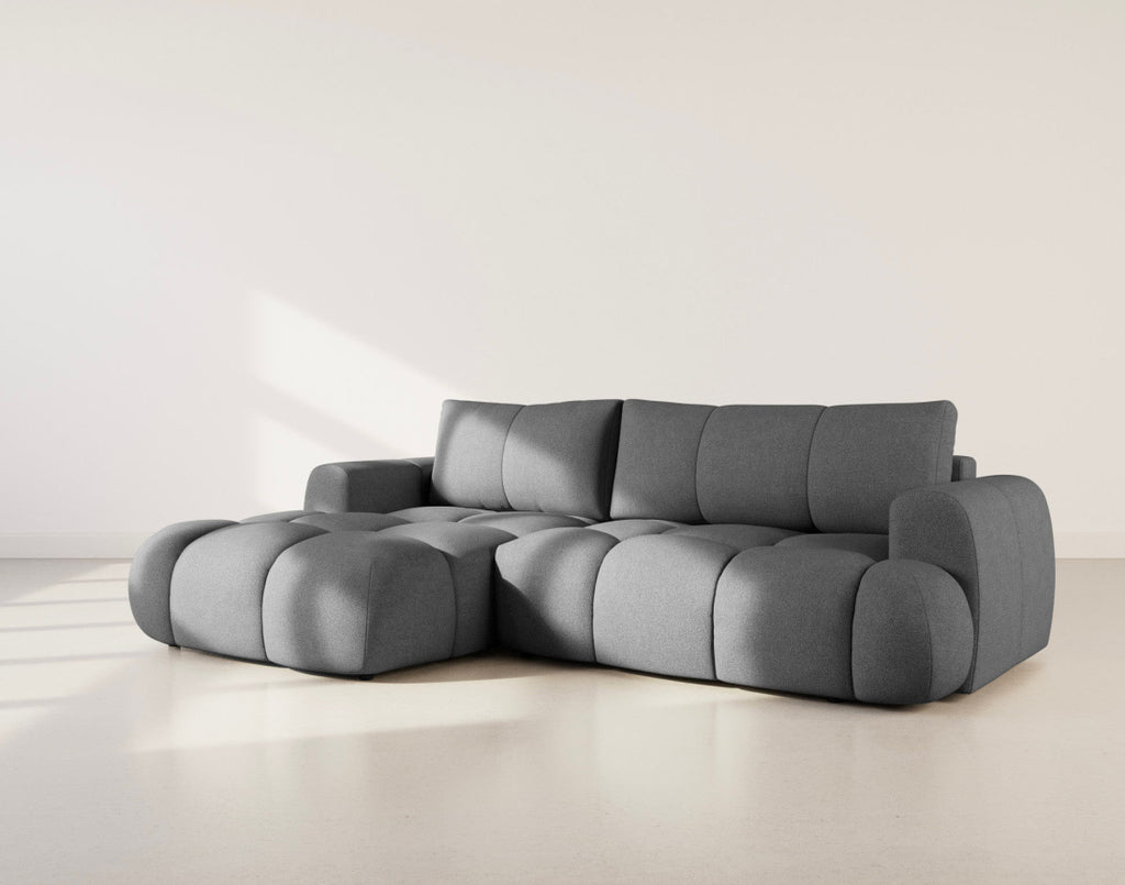 Yulin - Canapé D'Angle Convertible Avec Coffre - 4 Places - Tissu Bouclette - Gris Foncé