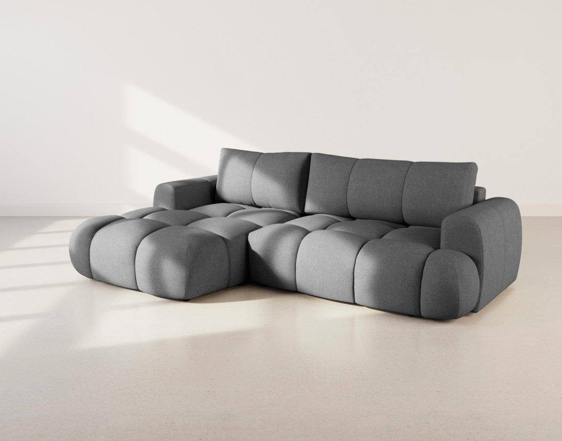Yulin - Canapé D'Angle Convertible Avec Coffre - 4 Places - Tissu Bouclette - Gris Foncé