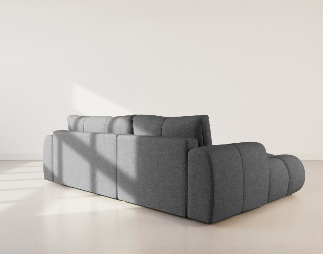 Yulin - Canapé D'Angle Convertible Avec Coffre - 4 Places - Tissu Bouclette - Gris Foncé