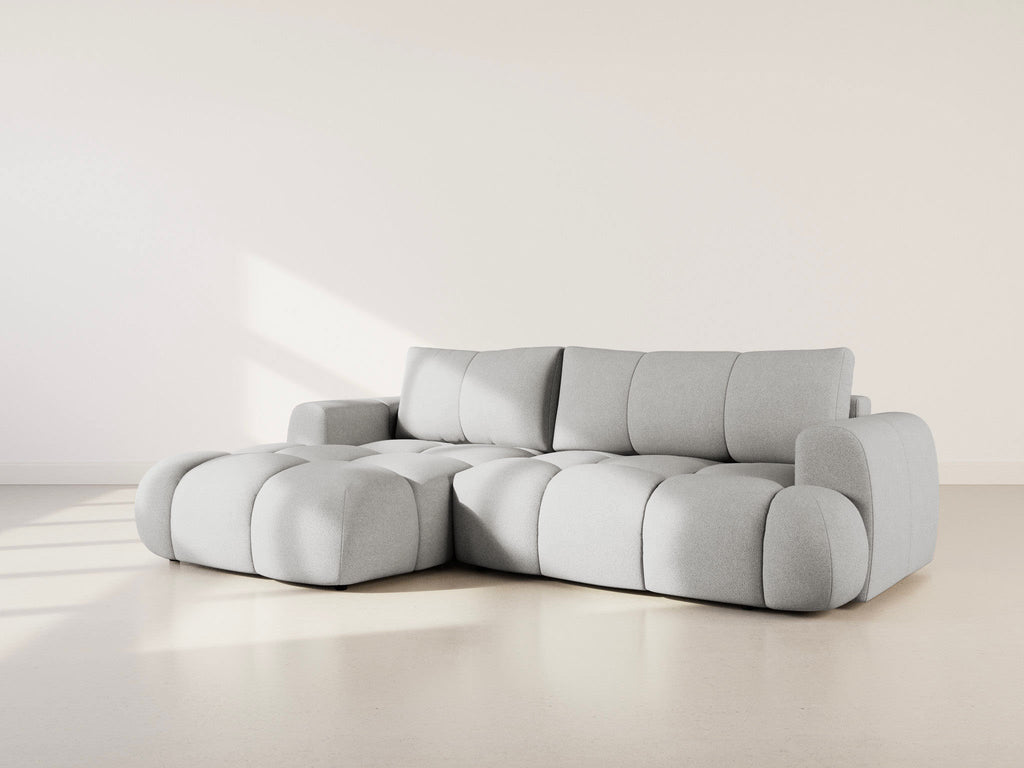 Yulin - 4-Seater Corner Sofa Bed with Storage - Bouclé Fabric - Light Grey