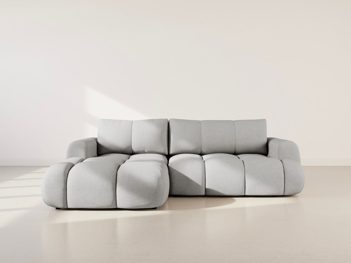 Yulin - 4-Seater Corner Sofa Bed with Storage - Bouclé Fabric - Light Grey