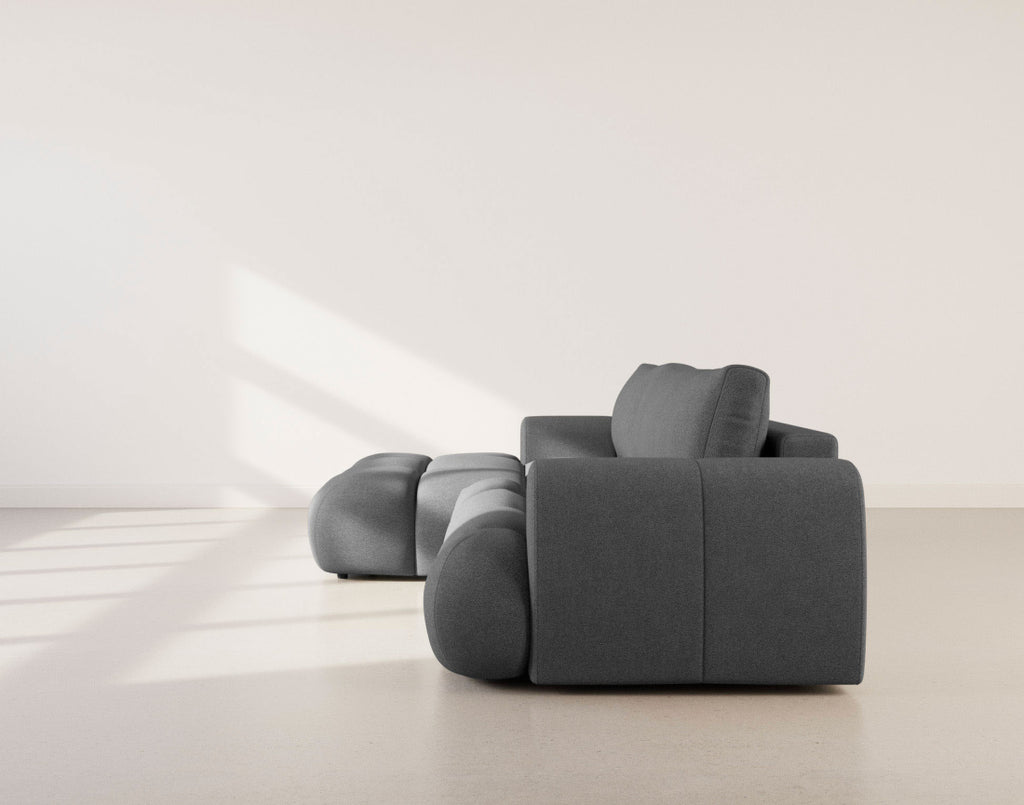 Yulin - Canapé D'Angle Convertible Avec Coffre - 4 Places - Tissu Bouclette - Gris Foncé
