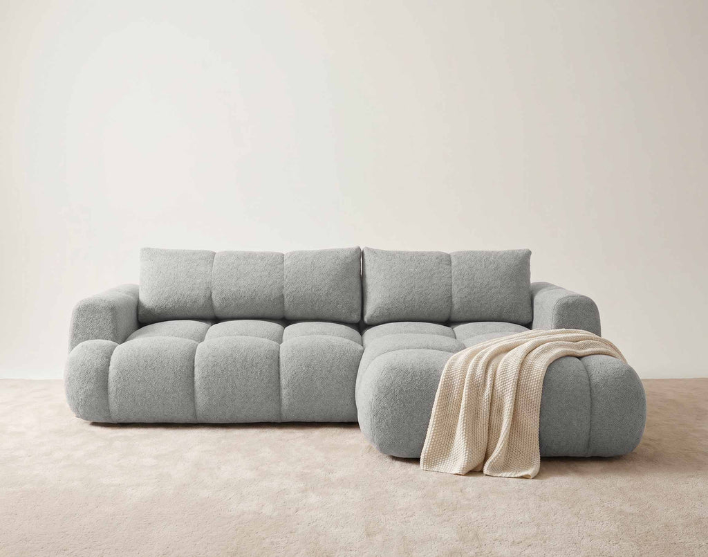 Yulin - 4-Seater Corner Sofa Bed with Storage - Bouclé Fabric - Light Grey