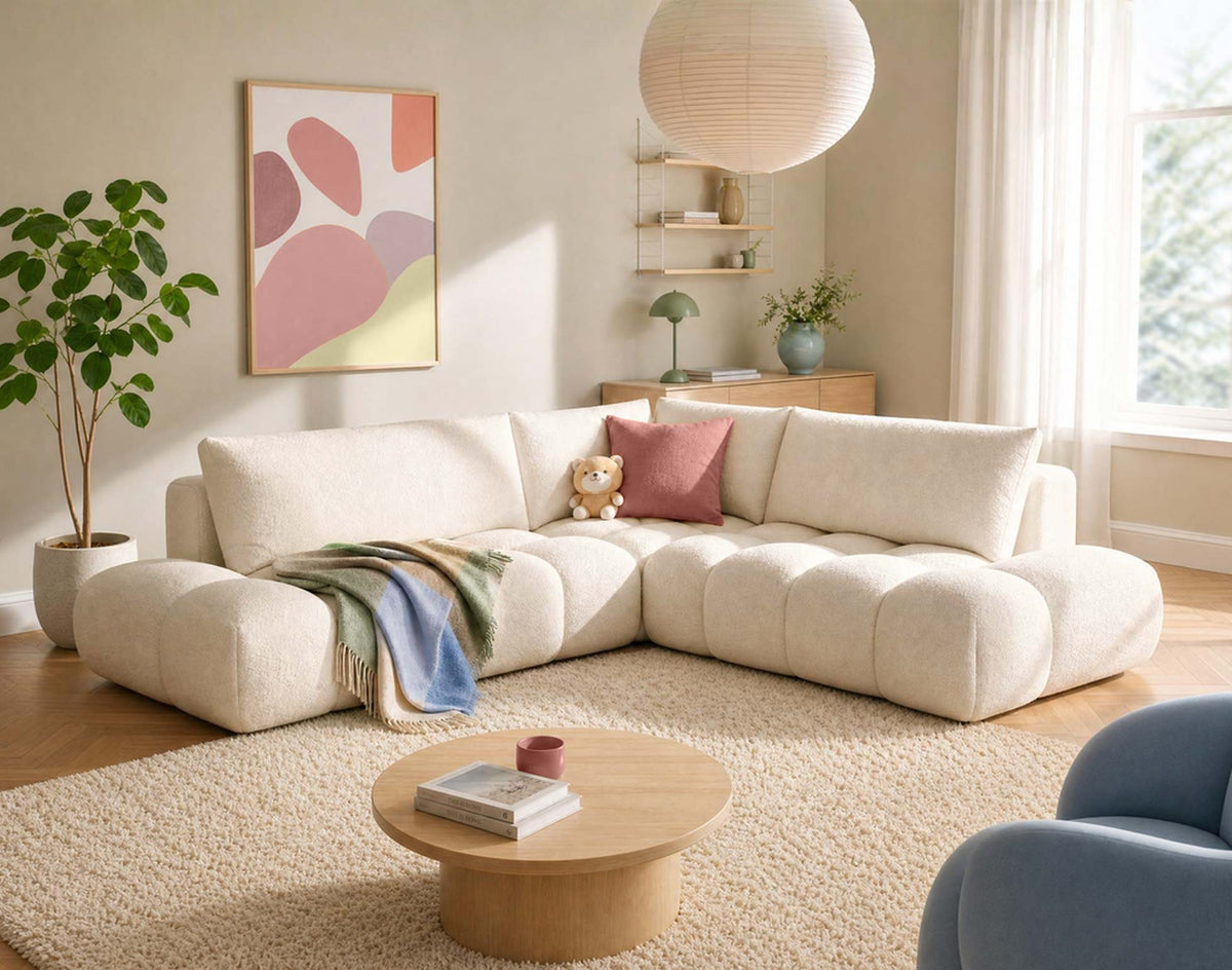Yulin - 5-Seater L-Shaped Corner Sofa Bed with Storage - Bouclé Fabric - Beige