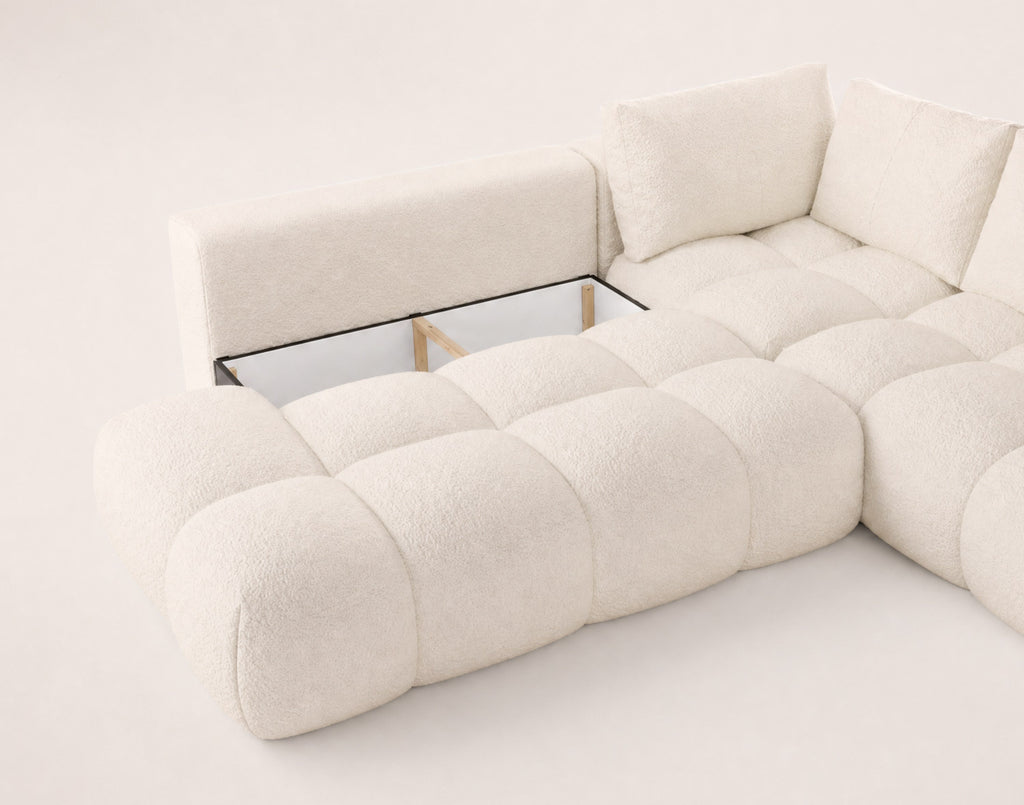 Yulin - 5-Seater L-Shaped Corner Sofa Bed with Storage - Bouclé Fabric - Beige